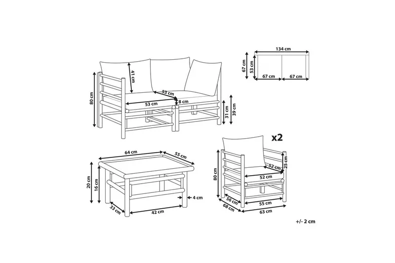 Loungegrupp med bord Cerreto Vit/ljust trä, 4-Sits - Vit/ljust trä, 4-Sits - Utemöbler - Utegrupp - Loungegrupp
