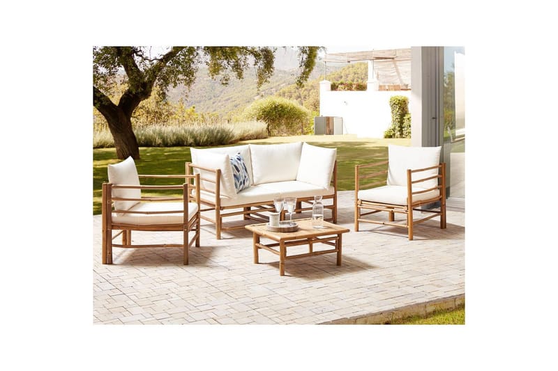 Loungegrupp med bord Cerreto Vit/ljust trä, 4-Sits - Vit/ljust trä, 4-Sits - Utemöbler - Utegrupp - Loungegrupp