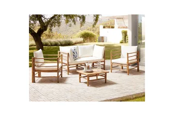 Loungegrupp med bord Cerreto Vit/ljust trä, 4-Sits - Vit/ljust trä, 4-Sits - Utemöbler - Utegrupp - Loungegrupp
