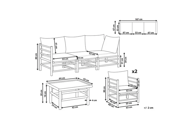 Loungegrupp med bord Cerreto Vit/ljust trä, 5-Sits - Vit/ljust trä, 5-Sits - Utemöbler - Utegrupp - Loungegrupp