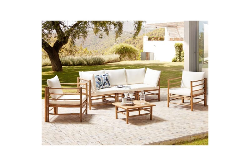 Loungegrupp med bord Cerreto Vit/ljust trä, 5-Sits - Vit/ljust trä, 5-Sits - Utemöbler - Utegrupp - Loungegrupp
