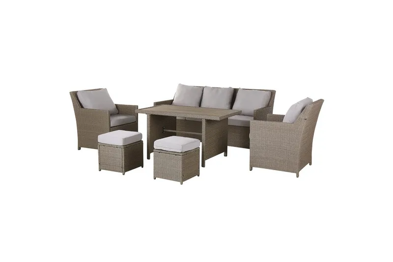 Loungegrupp med bord Fonti Natur/grå/beige - Natur/grå/beige - Utemöbler - Utegrupp - Loungegrupp