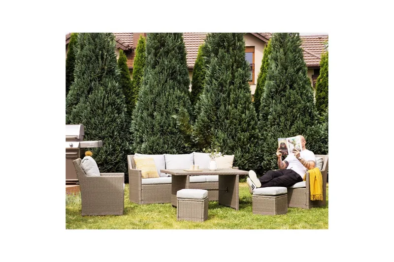 Loungegrupp med bord Fonti Natur/grå/beige - Natur/grå/beige - Utemöbler - Utegrupp - Loungegrupp