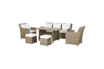 Loungegrupp med bord Fonti Vit/brun - Vit/brun - Utemöbler - Utegrupp - Loungegrupp