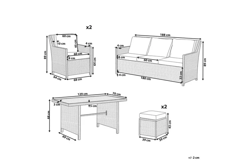 Loungegrupp med bord Fonti Vit/brun - Vit/brun - Utemöbler - Utegrupp - Loungegrupp