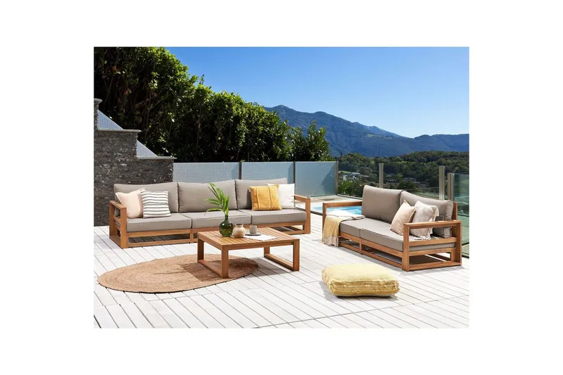 Loungegrupp med bord Timor Ljus trä/grått/beige, Ja - Ljus trä/grått/beige, Ja - Utemöbler - Utegrupp - Loungegrupp