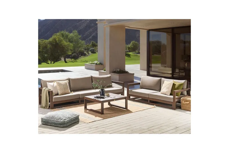 Loungegrupp med bord Timor Mörkt trä/grått/beige, Ja - Mörkt trä/grått/beige, Ja - Utemöbler - Utegrupp - Loungegrupp