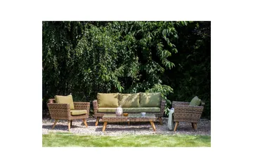 Loungegrupp med bord Vittoria Beige/grönt/mörkt trä, 5-Sits - Beige/grönt/mörkt trä, 5-Sits - Utemöbler - Utegrupp - Loungegrupp