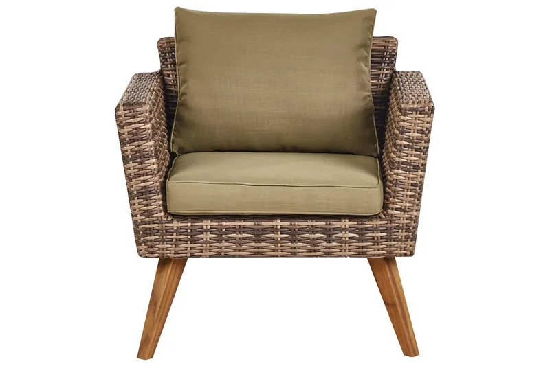 Loungegrupp med bord Vittoria Beige/grönt/mörkt trä, 5-Sits - Beige/grönt/mörkt trä, 5-Sits - Utemöbler - Utegrupp - Loungegrupp