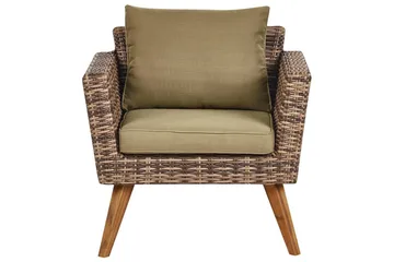 Loungegrupp med bord Vittoria Beige/grönt/mörkt trä, 5-Sits - Beige/grönt/mörkt trä, 5-Sits - Utemöbler - Utegrupp - Loungegrupp