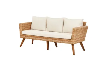 Loungegrupp med bord Vittoria Beige/vit/ljust trä, 5-Sits - Beige/vit/ljust trä, 5-Sits - Utemöbler - Utegrupp - Loungegrupp
