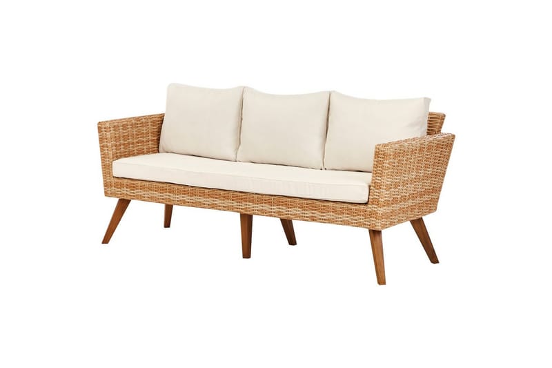 Loungegrupp med bord Vittoria Beige/vit/ljust trä, 5-Sits - Beige/vit/ljust trä, 5-Sits - Utemöbler - Utegrupp - Loungegrupp