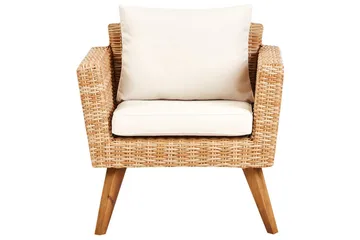 Loungegrupp med bord Vittoria Beige/vit/ljust trä, 5-Sits - Beige/vit/ljust trä, 5-Sits - Utemöbler - Utegrupp - Loungegrupp