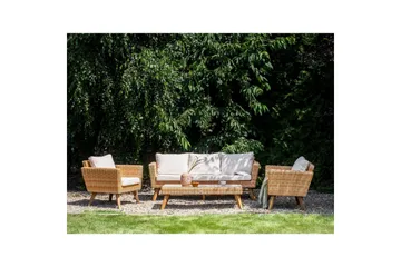 Loungegrupp med bord Vittoria Beige/vit/ljust trä, 5-Sits - Beige/vit/ljust trä, 5-Sits - Utemöbler - Utegrupp - Loungegrupp