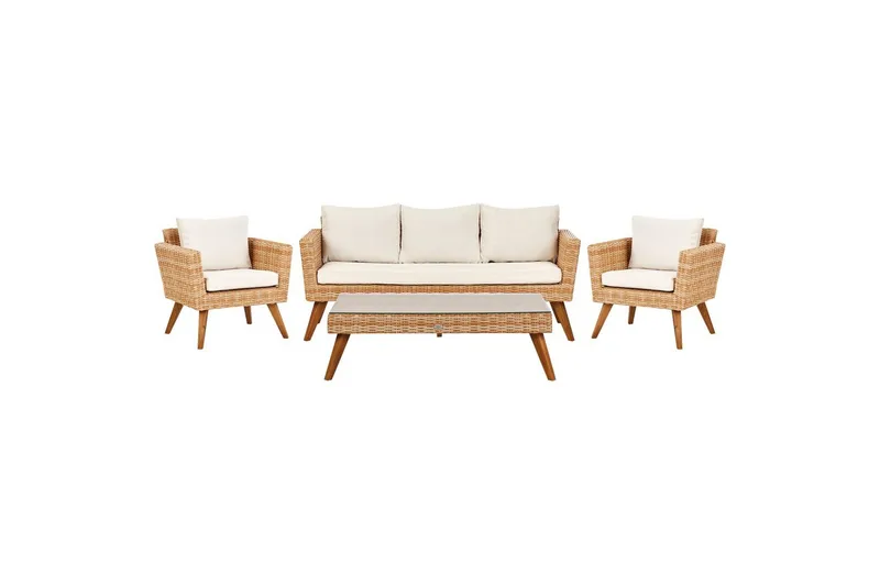 Loungegrupp med bord Vittoria Beige/vit/ljust trä, 5-Sits, Beige/vit/ljust trä, 5-Sits