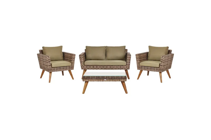 Loungegrupp med bord Vittoria Naturligt/grönt/ljust trä, 4-Sits, Naturligt/grönt/ljust trä, 4-Sits