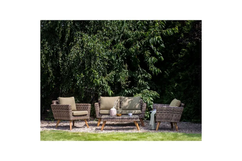 Loungegrupp med bord Vittoria Naturligt/grönt/ljust trä, 4-Sits - Naturligt/grönt/ljust trä, 4-Sits - Utemöbler - Utegrupp - Loungegrupp