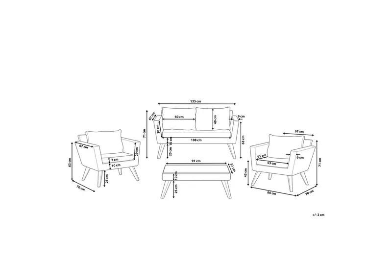 Loungegrupp med bord Vittoria Naturligt/vitt/ljust trä, 4-Sits - Naturligt/vitt/ljust trä, 4-Sits - Utemöbler - Utegrupp - Loungegrupp