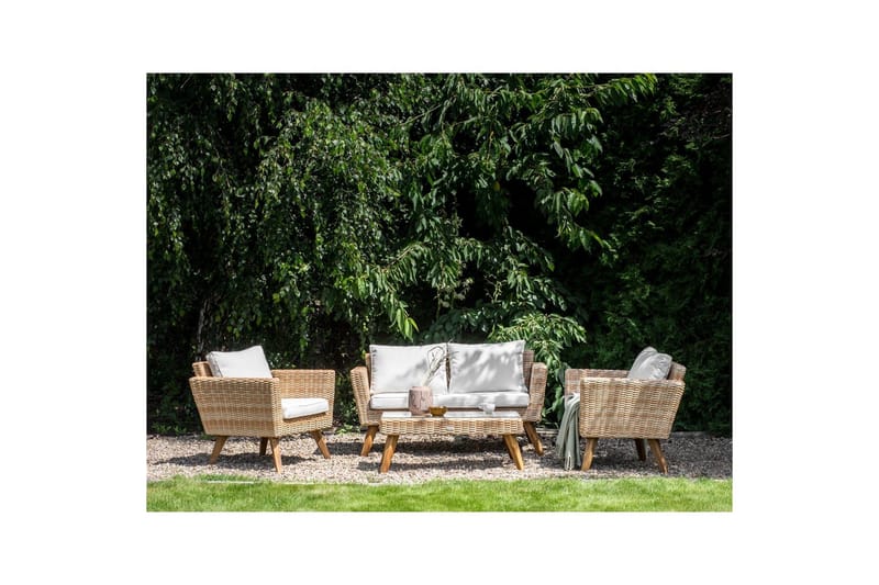 Loungegrupp med bord Vittoria Naturligt/vitt/ljust trä, 4-Sits - Naturligt/vitt/ljust trä, 4-Sits - Utemöbler - Utegrupp - Loungegrupp