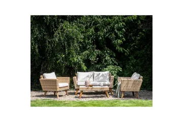 Loungegrupp med bord Vittoria Naturligt/vitt/ljust trä, 4-Sits - Naturligt/vitt/ljust trä, 4-Sits - Utemöbler - Utegrupp - Loungegrupp