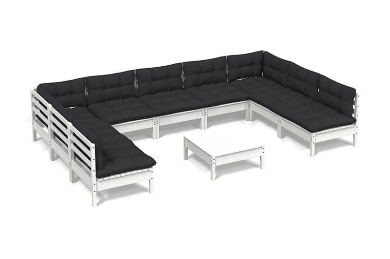 Loungegrupp Utomhus med dynor 10 delar vit massiv furu - Vit/svart - Utemöbler - Utegrupp - Loungegrupp