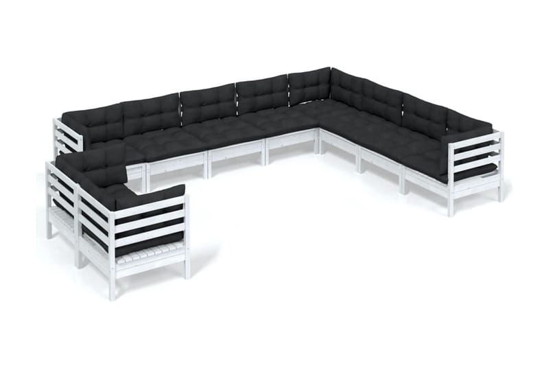 Loungegrupp Utomhus med dynor 10 delar vit massiv furu - Vit/svart - Utemöbler - Utegrupp - Loungegrupp