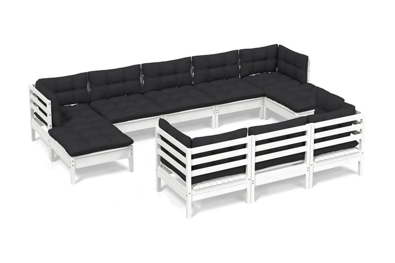 Loungegrupp Utomhus med dynor 10 delar vit massiv furu - Vit/svart - Utemöbler - Utegrupp - Loungegrupp