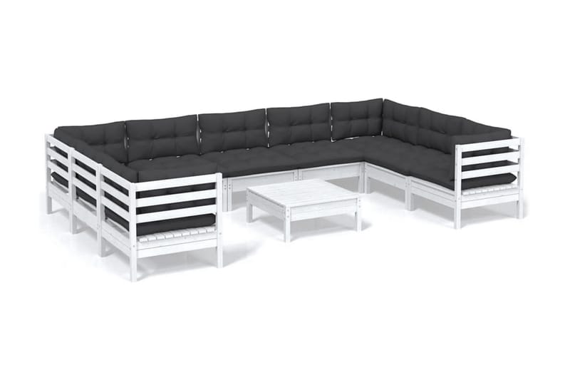 Loungegrupp Utomhus med dynor 10 delar vit massiv furu - Vit/svart - Utemöbler - Utegrupp - Loungegrupp