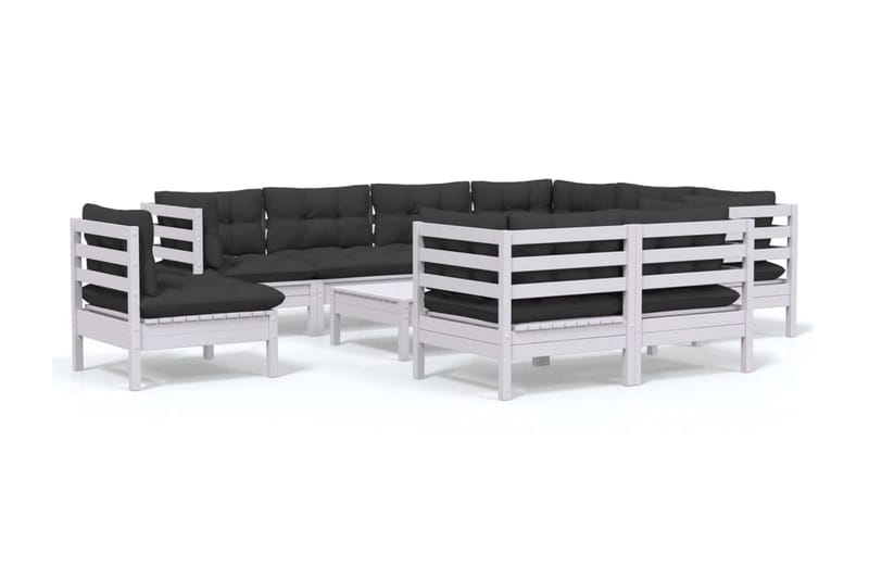 Loungegrupp Utomhus med dynor 10 delar vit massiv furu - Vit/svart - Utemöbler - Utegrupp - Loungegrupp