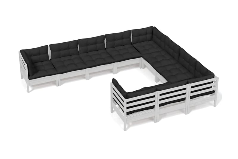 Loungegrupp Utomhus med dynor 10 delar vit massiv furu - Vit/svart - Utemöbler - Utegrupp - Loungegrupp