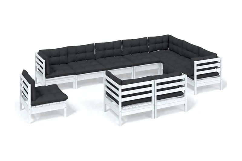 Loungegrupp Utomhus med dynor 10 delar vit massiv furu - Vit/svart - Utemöbler - Utegrupp - Loungegrupp