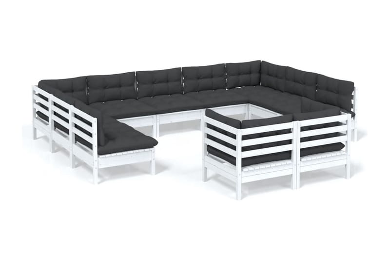 Loungegrupp Utomhus med dynor 11 delar vit massiv furu - Vit/svart - Utemöbler - Utegrupp - Loungegrupp