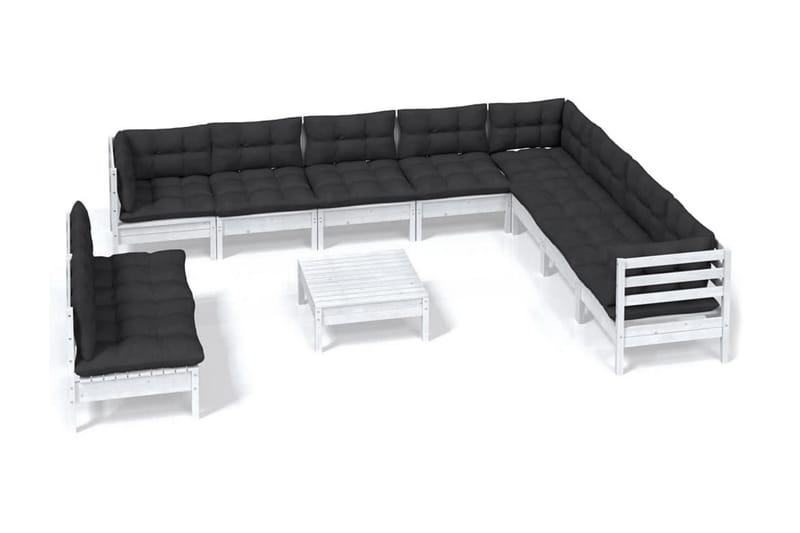 Loungegrupp Utomhus med dynor 11 delar vit massiv furu - Vit/svart - Utemöbler - Utegrupp - Loungegrupp