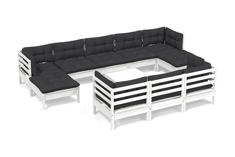 Loungegrupp Utomhus med dynor 11 delar vit massiv furu - Vit/svart - Utemöbler - Utegrupp - Loungegrupp