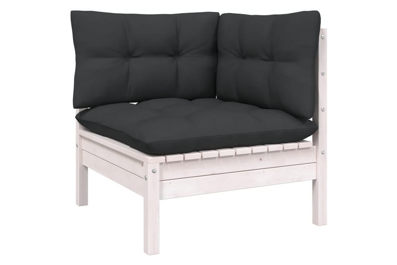 Loungegrupp Utomhus med dynor 12 delar vit massiv furu - Vit/svart - Utemöbler - Utegrupp - Loungegrupp