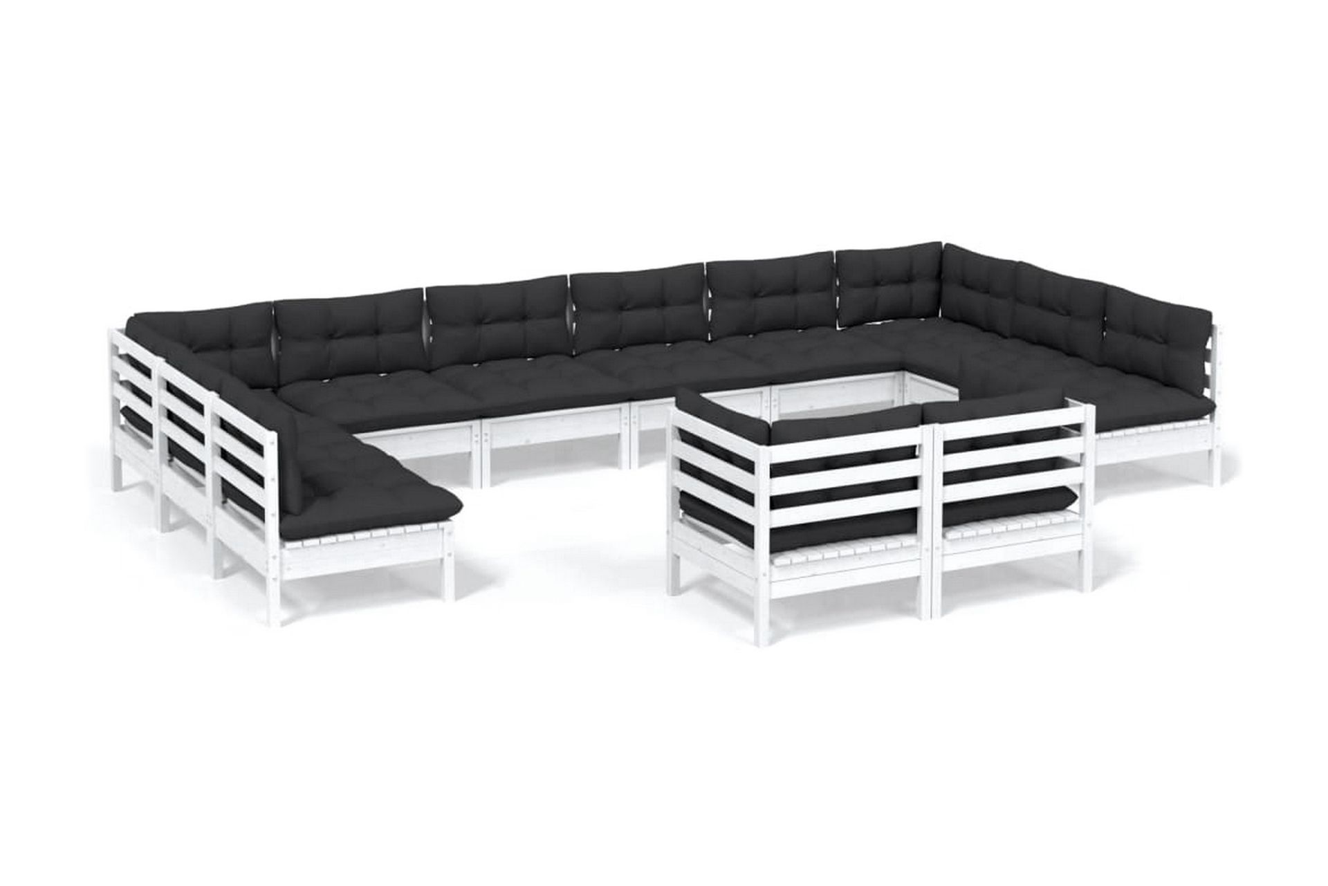 Loungegrupp Utomhus med dynor 12 delar vit massiv furu - Vit/svart - Utemöbler - Utegrupp - Loungegrupp