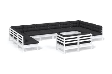 Loungegrupp Utomhus med dynor 12 delar vit massiv furu - Vit/svart - Utemöbler - Utegrupp - Loungegrupp