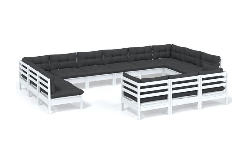 Loungegrupp Utomhus med dynor 13 delar vit massiv furu - Vit/svart - Utemöbler - Utegrupp - Loungegrupp