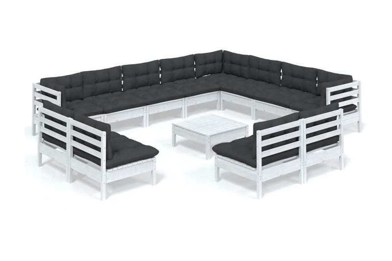 Loungegrupp Utomhus med dynor 13 delar vit massiv furu - Vit/svart - Utemöbler - Utegrupp - Loungegrupp