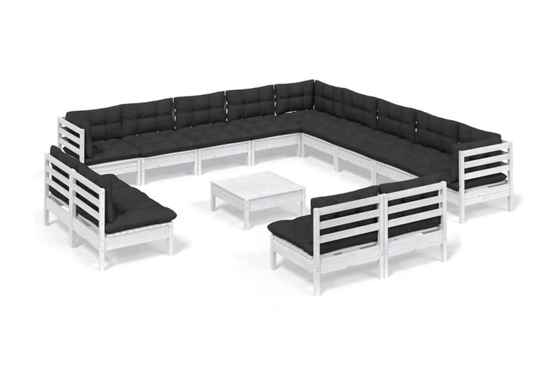 Loungegrupp Utomhus med dynor 14 delar vit massiv furu - Vit/svart - Utemöbler - Utegrupp - Loungegrupp