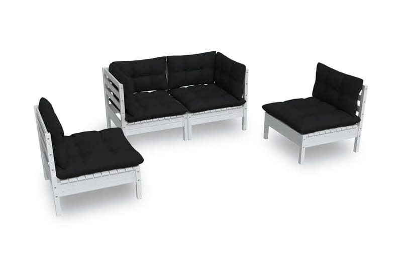 Loungegrupp Utomhus med dynor 4 delar massiv furu - Vit/svart - Utemöbler - Utegrupp - Loungegrupp