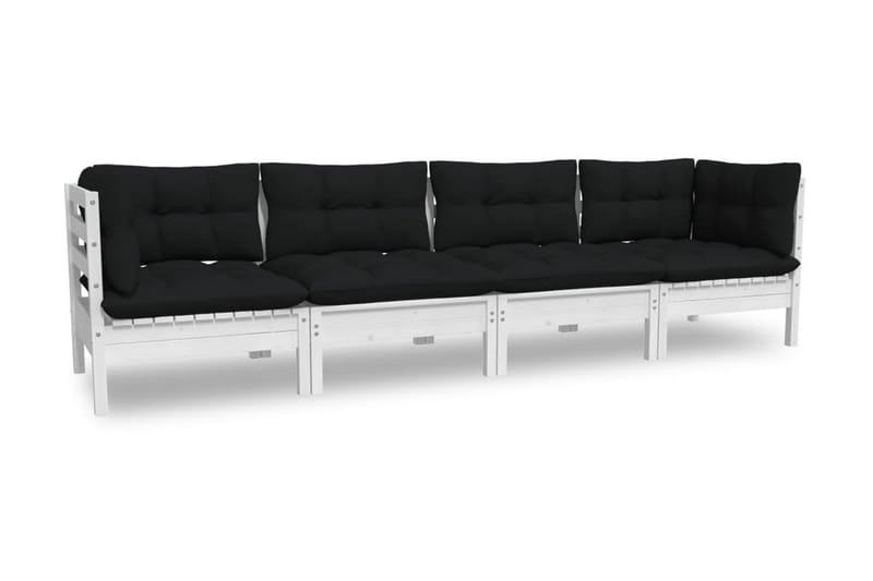 Loungegrupp Utomhus med dynor 4 delar massiv furu - Vit/svart - Utemöbler - Utegrupp - Loungegrupp