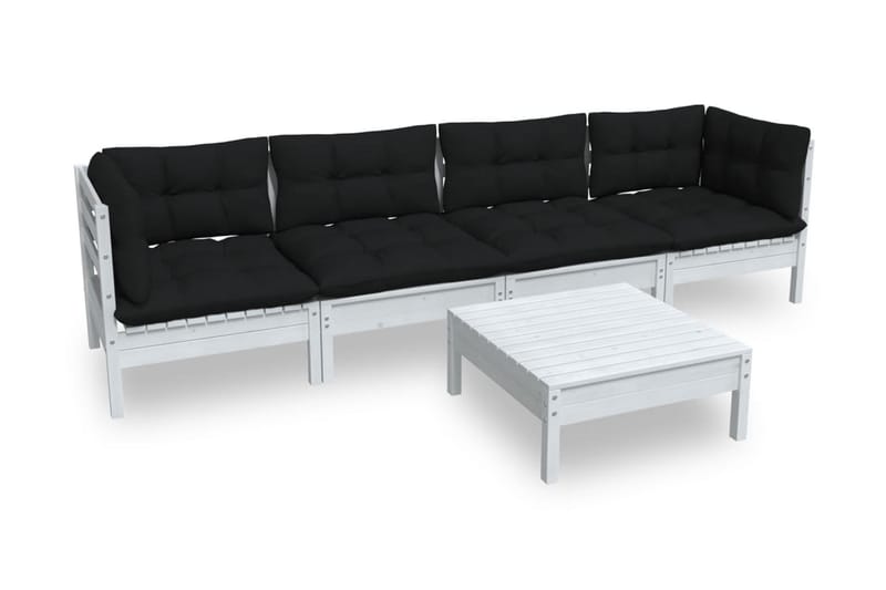 Loungegrupp Utomhus med dynor 5 delar massiv furu - Vit/svart - Utemöbler - Utegrupp - Loungegrupp