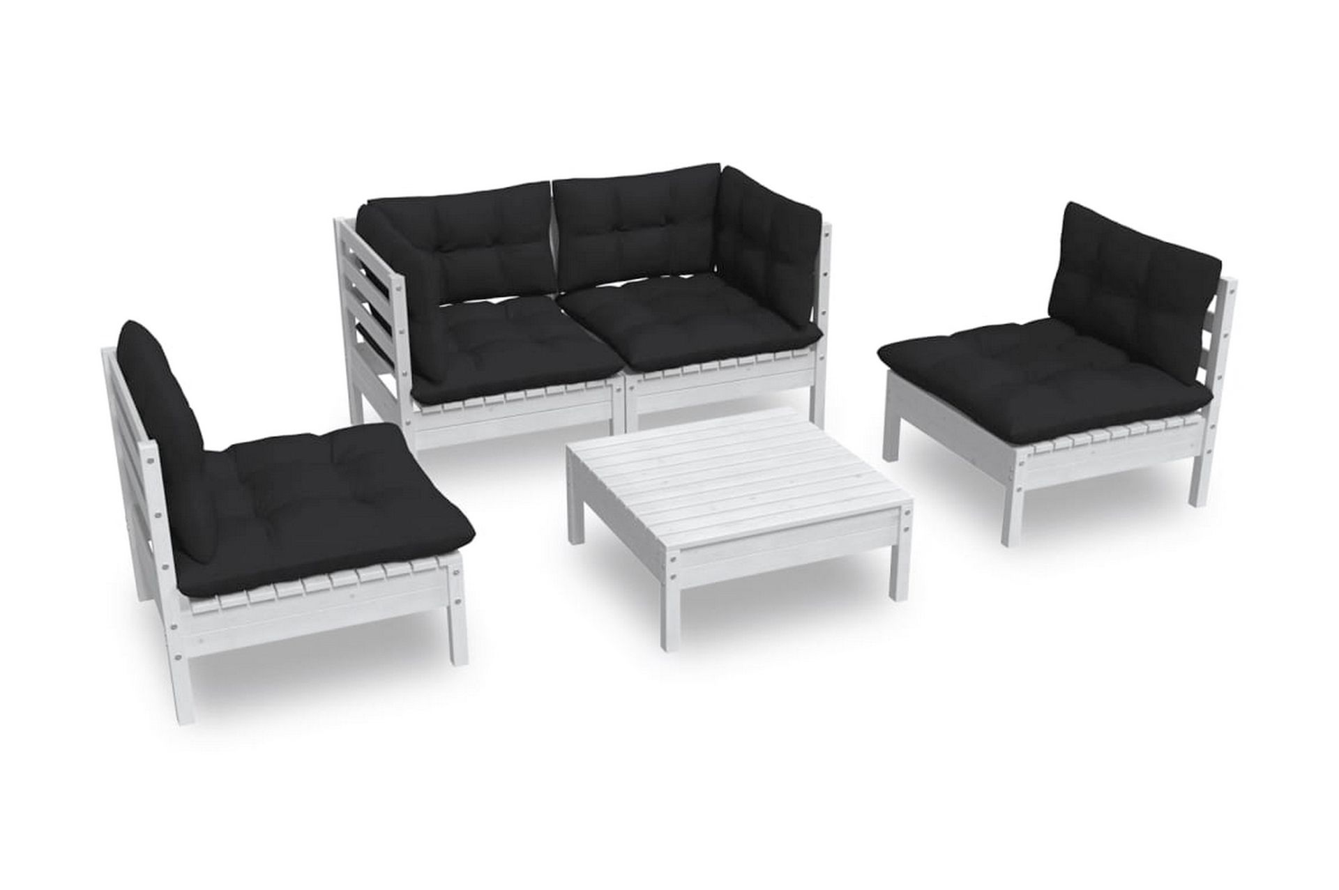 Loungegrupp Utomhus med dynor 5 delar massiv furu - Vit/svart - Utemöbler - Utegrupp - Loungegrupp