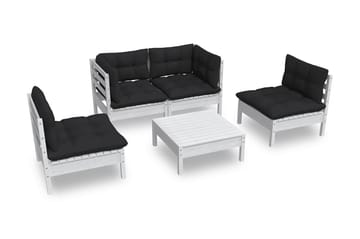 Loungegrupp Utomhus med dynor 5 delar massiv furu - Vit/svart - Utemöbler - Utegrupp - Loungegrupp