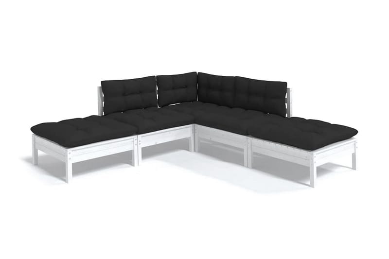 Loungegrupp Utomhus med dynor 5 delar vit massiv furu - Vit/svart - Utemöbler - Utegrupp - Loungegrupp