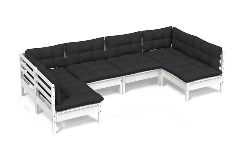 Loungegrupp Utomhus med dynor 6 delar vit massiv furu - Vit/svart - Utemöbler - Utegrupp - Loungegrupp