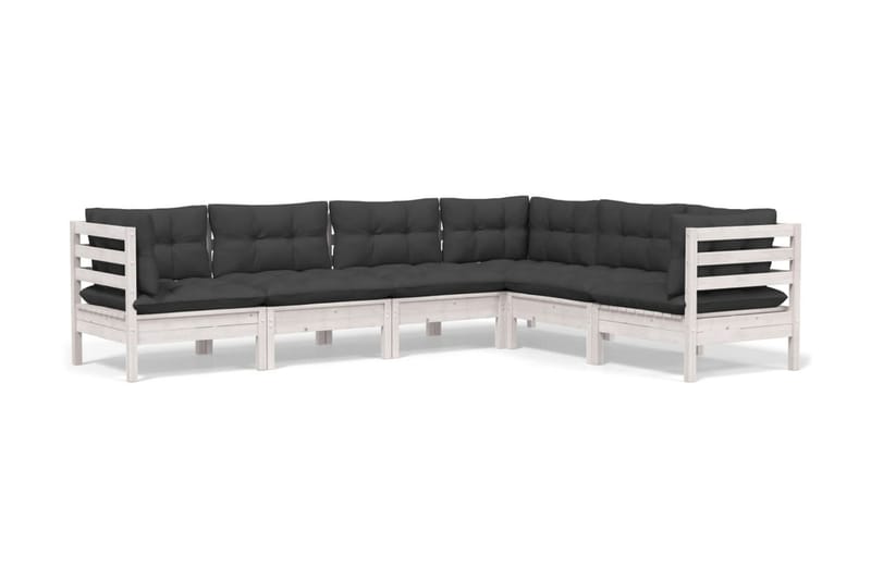 Loungegrupp Utomhus med dynor 6 delar vit massiv furu - Vit/svart - Utemöbler - Utegrupp - Loungegrupp