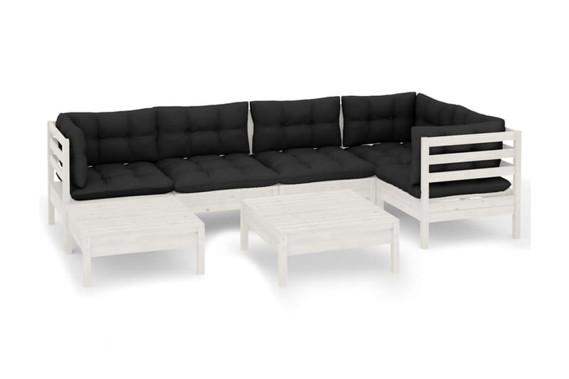 Loungegrupp Utomhus med dynor 7 delar vit massiv furu - Vit/svart - Utemöbler - Utegrupp - Loungegrupp