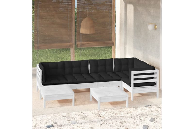 Loungegrupp Utomhus med dynor 7 delar vit massiv furu - Vit/svart - Utemöbler - Utegrupp - Loungegrupp
